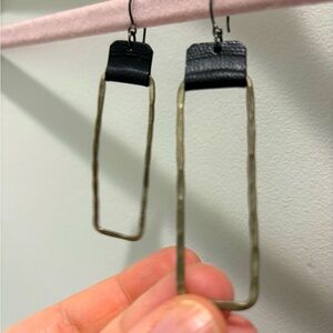 Hammered silver & leather earrings